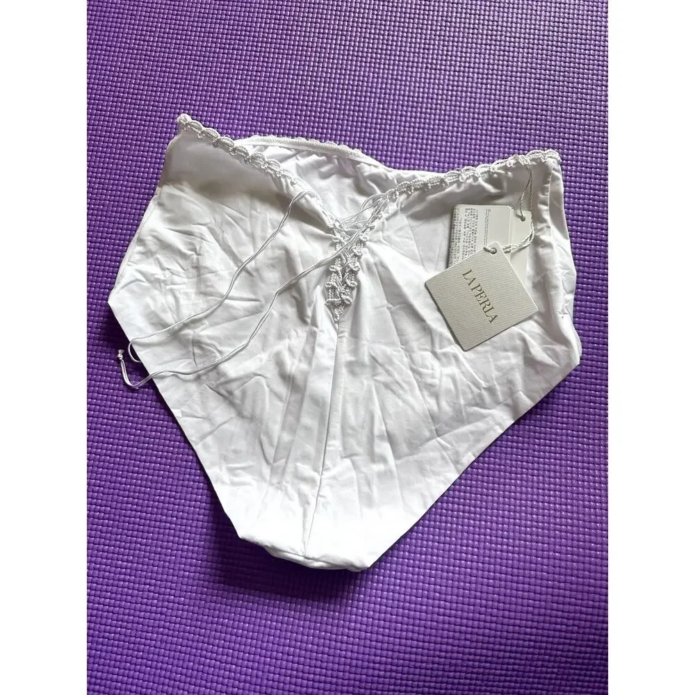NWT $335 La Perla Etoile High Waist Bikini Bottom White Swimwear Size M